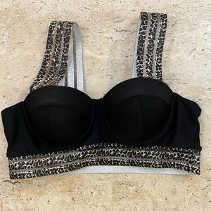 Black and Leopard Print Bikini Top Size Medium
